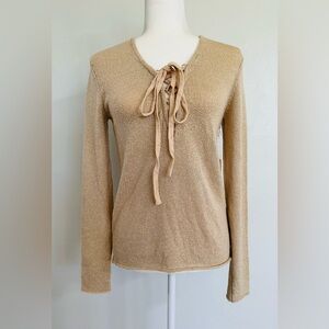 NWT Forever 21 Beige Lace-Up Long Sleeve Knit Top - Small